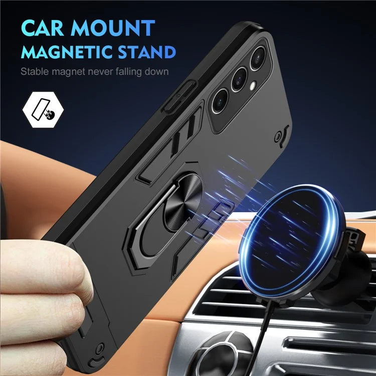 For Samsung Galaxy S24 FE Case PC+TPU Drop Defend Phone Cover with Ring Kickstand