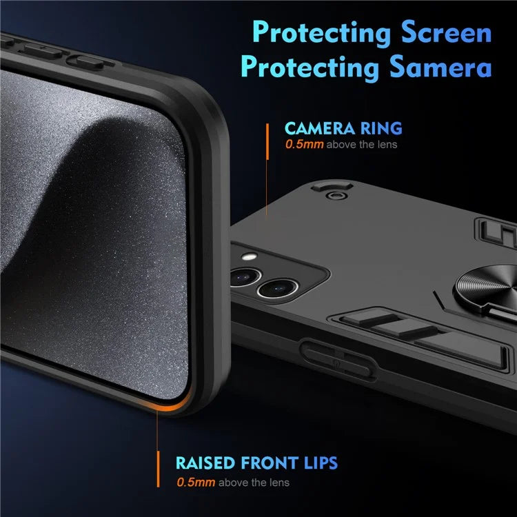 For Samsung Galaxy S24 FE Case PC+TPU Drop Defend Phone Cover with Ring Kickstand