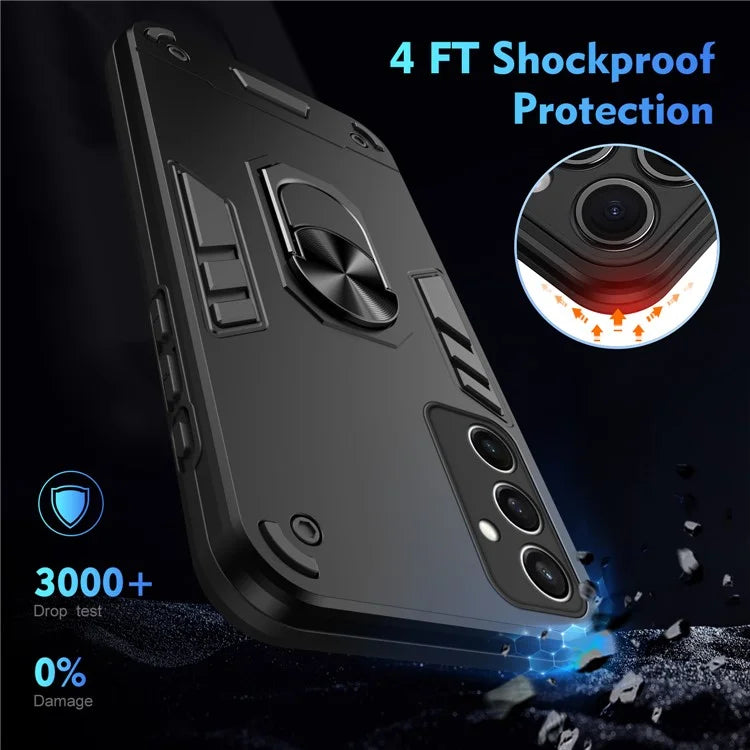 For Samsung Galaxy S24 FE Case PC+TPU Drop Defend Phone Cover with Ring Kickstand