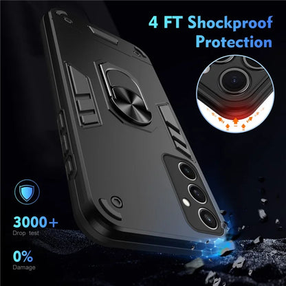 For Samsung Galaxy S24 FE Case PC+TPU Drop Defend Phone Cover with Ring Kickstand