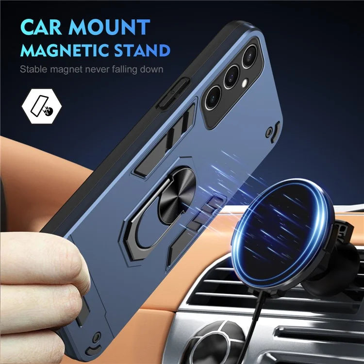 For Samsung Galaxy S24 FE Case PC+TPU Drop Defend Phone Cover with Ring Kickstand