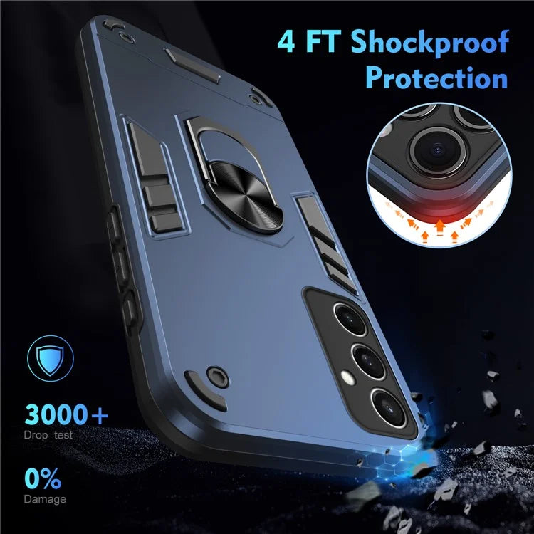 For Samsung Galaxy S24 FE Case PC+TPU Drop Defend Phone Cover with Ring Kickstand