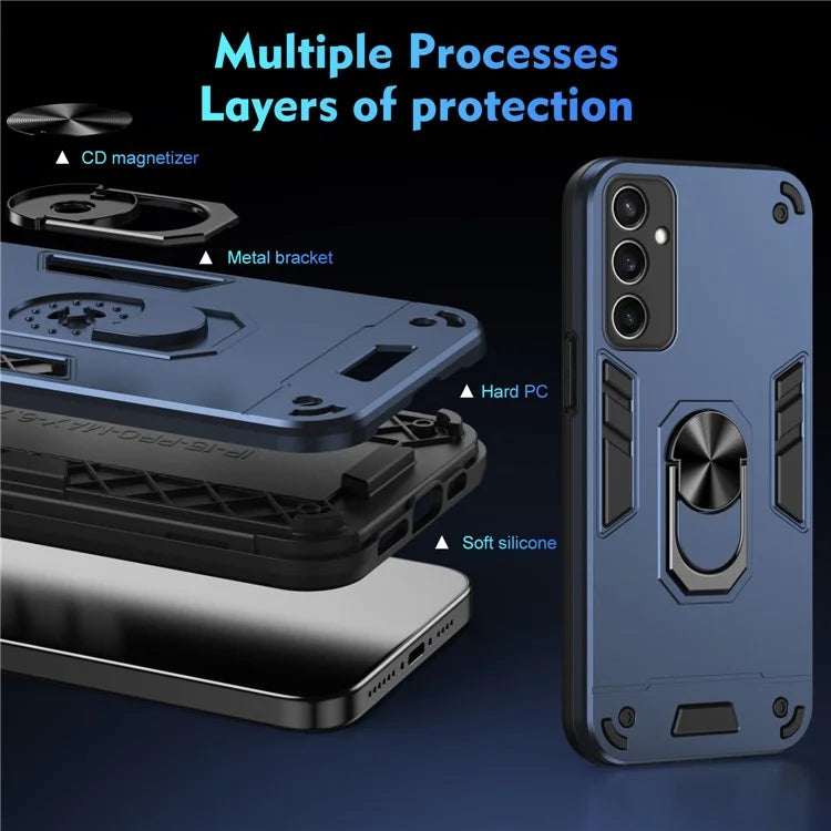 For Samsung Galaxy S24 FE Case PC+TPU Drop Defend Phone Cover with Ring Kickstand