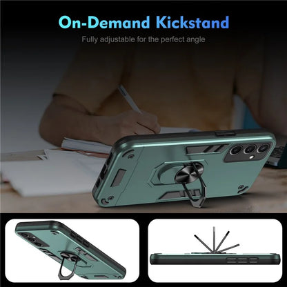 For Samsung Galaxy S24 FE Case PC+TPU Drop Defend Phone Cover with Ring Kickstand