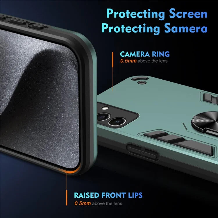 For Samsung Galaxy S24 FE Case PC+TPU Drop Defend Phone Cover with Ring Kickstand