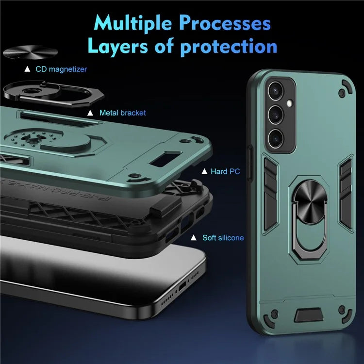 For Samsung Galaxy S24 FE Case PC+TPU Drop Defend Phone Cover with Ring Kickstand