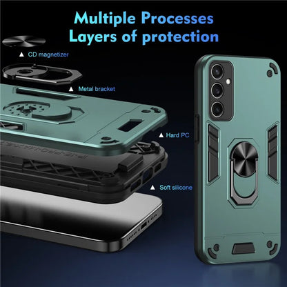 For Samsung Galaxy S24 FE Case PC+TPU Drop Defend Phone Cover with Ring Kickstand