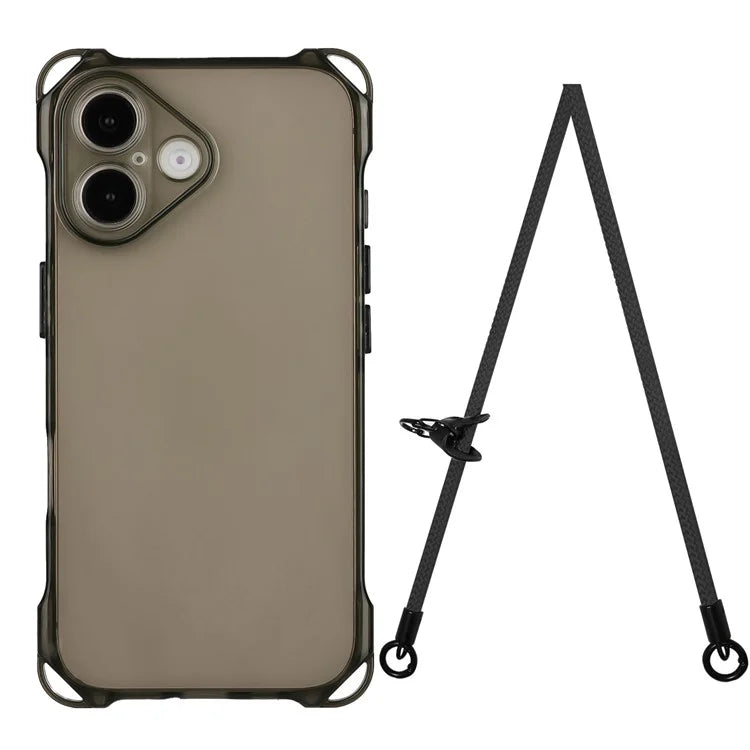 For iPhone 16 Plus TPU Case Four Corner Drop-Proof Back Cover with Long Strap