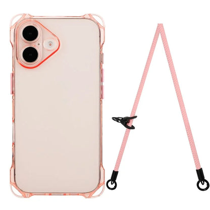 For iPhone 16 Plus TPU Case Four Corner Drop-Proof Back Cover with Long Strap