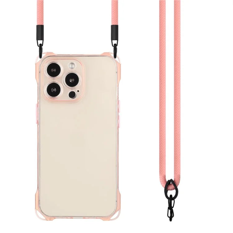 For iPhone 16 Pro TPU Case Four Corner Drop-Proof Back Cover with Long Strap