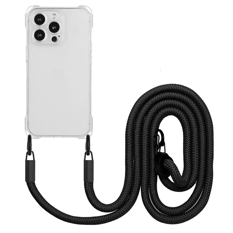 For iPhone 16 Pro TPU Case Four Corner Drop-Proof Back Cover with Long Strap