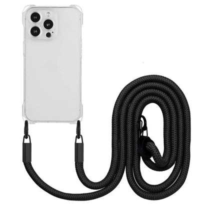 For iPhone 16 Pro TPU Case Four Corner Drop-Proof Back Cover with Long Strap