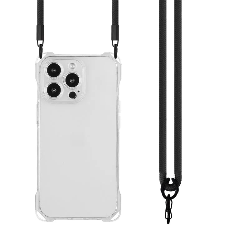 For iPhone 16 Pro TPU Case Four Corner Drop-Proof Back Cover with Long Strap