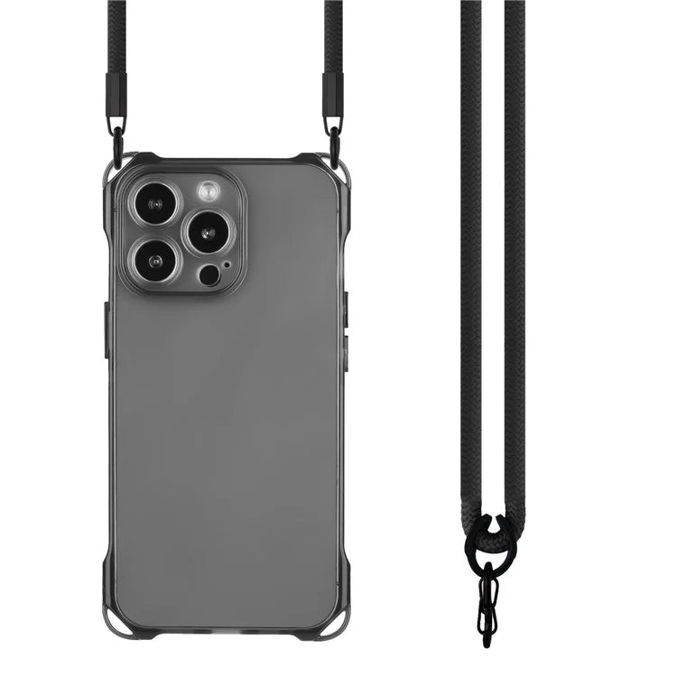 For iPhone 16 Pro TPU Case Four Corner Drop-Proof Back Cover with Long Strap