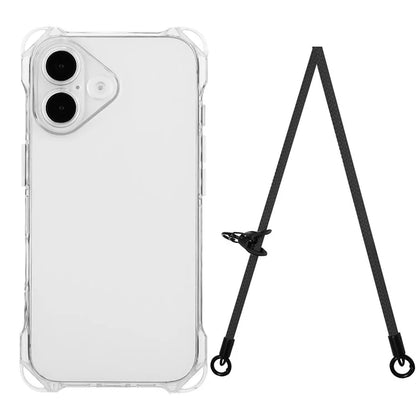 For iPhone 16 TPU Case Four Corner Drop-Proof Back Cover with Long Strap