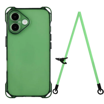 For iPhone 16 TPU Case Four Corner Drop-Proof Back Cover with Long Strap