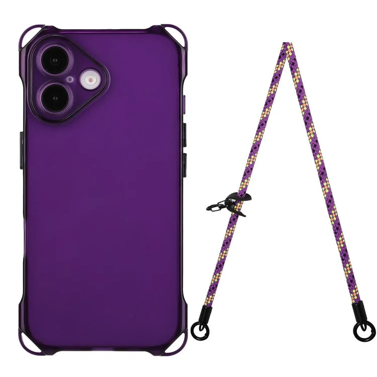 For iPhone 16 TPU Case Four Corner Drop-Proof Back Cover with Long Strap