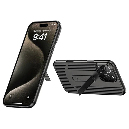 For iPhone 16 Pro Max Case Heat Dissipation Kickstand PC Phone Cover Built-In Glass Lens Film