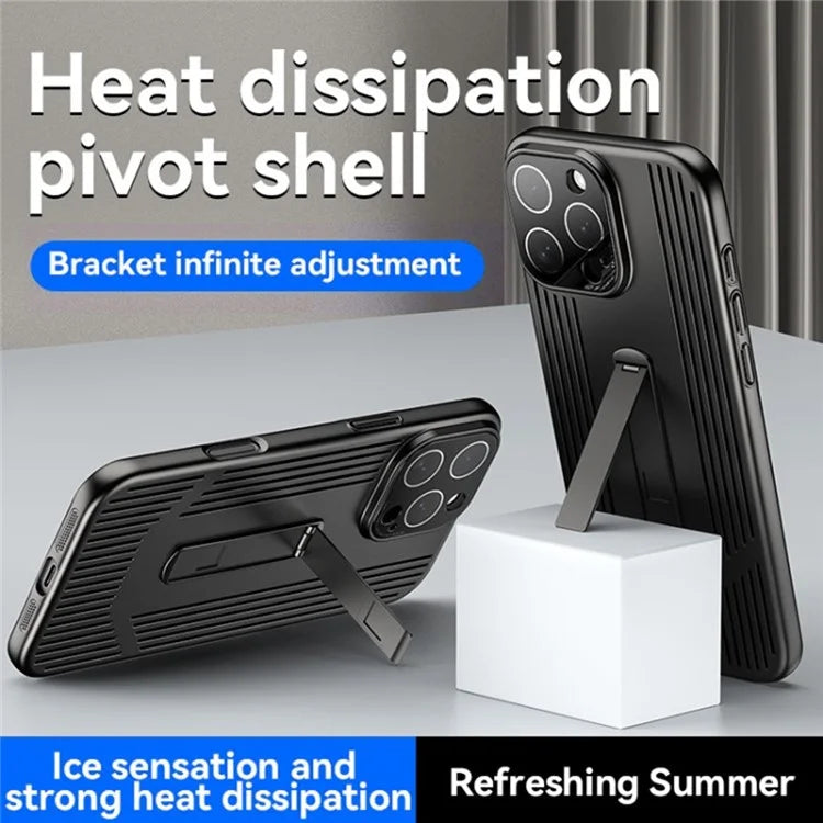 For iPhone 16 Pro Max Case Heat Dissipation Kickstand PC Phone Cover Built-In Glass Lens Film