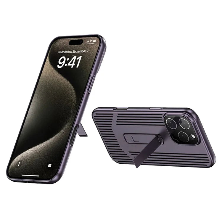 For iPhone 16 Pro Max Case Heat Dissipation Kickstand PC Phone Cover Built-In Glass Lens Film