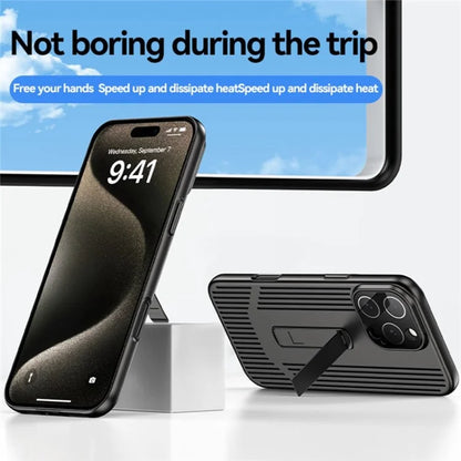 For iPhone 16 Pro Max Case Heat Dissipation Kickstand PC Phone Cover Built-In Glass Lens Film