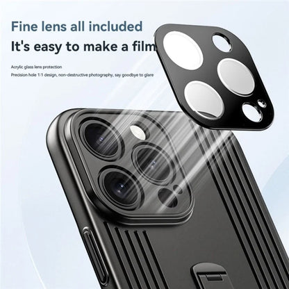 For iPhone 16 Pro Max Case Heat Dissipation Kickstand PC Phone Cover Built-In Glass Lens Film