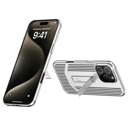 For iPhone 16 Pro Max Case Heat Dissipation Kickstand PC Phone Cover Built-In Glass Lens Film