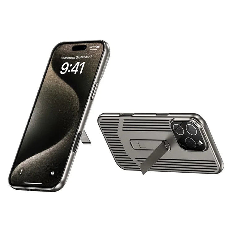 For iPhone 16 Pro Max Case Heat Dissipation Kickstand PC Phone Cover Built-In Glass Lens Film