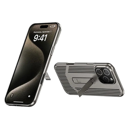 For iPhone 16 Pro Max Case Heat Dissipation Kickstand PC Phone Cover Built-In Glass Lens Film