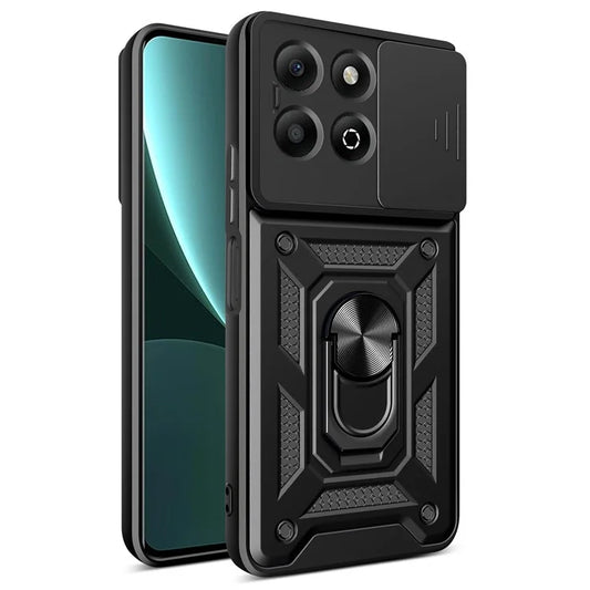 For Honor X6b 4G Case with Slide Camera Lid PC+TPU Kickstand Phone Cover