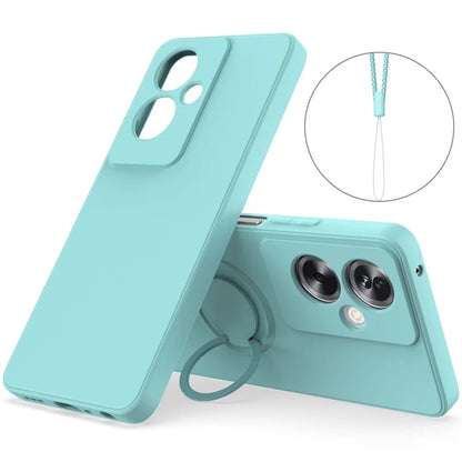 For Oppo A79 5G Silicone Case with Strap Ring Kickstand Phone Cover