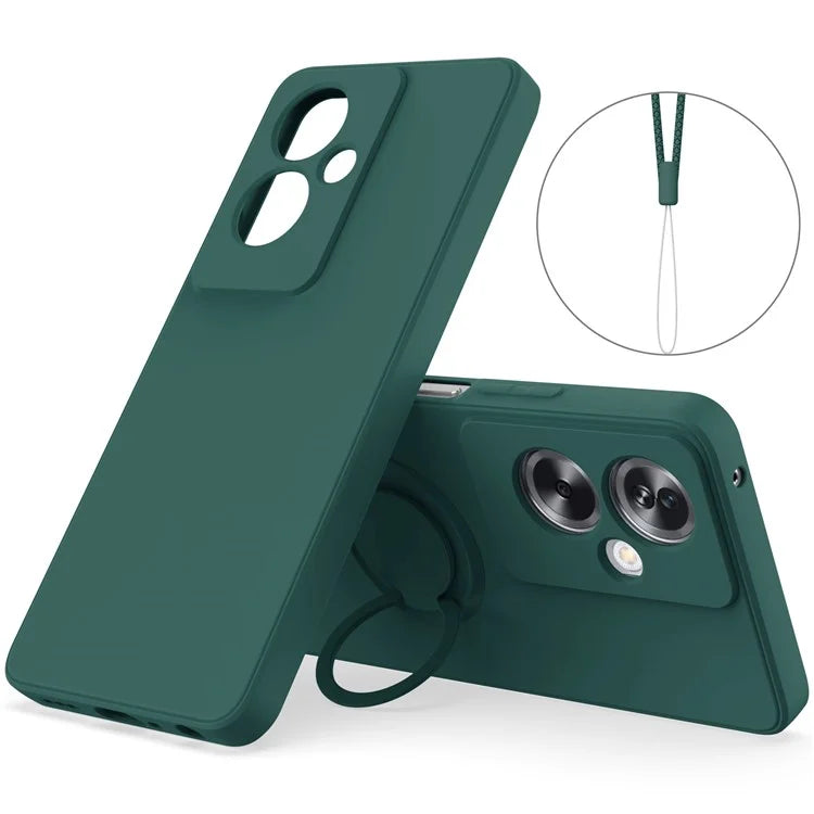 For Oppo A79 5G Silicone Case with Strap Ring Kickstand Phone Cover