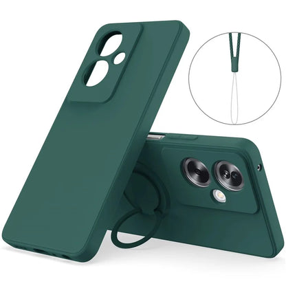 For Oppo A79 5G Silicone Case with Strap Ring Kickstand Phone Cover