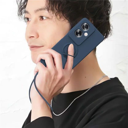 For Oppo A79 5G Silicone Case with Strap Ring Kickstand Phone Cover