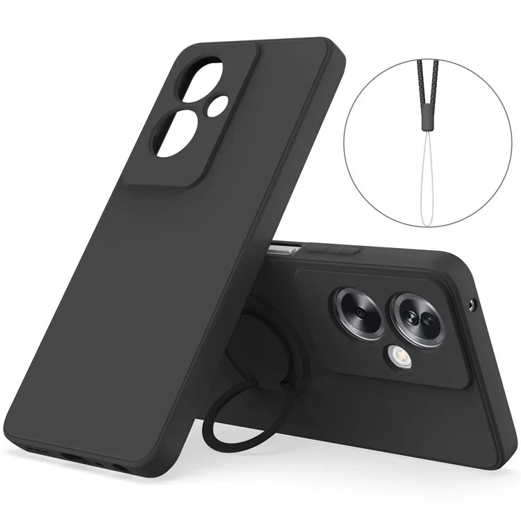 For Oppo A79 5G Silicone Case with Strap Ring Kickstand Phone Cover