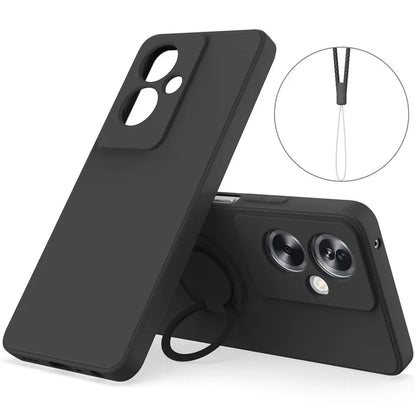 For Oppo A79 5G Silicone Case with Strap Ring Kickstand Phone Cover