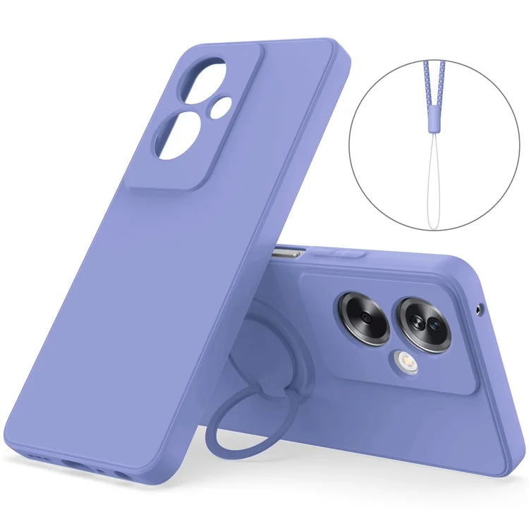For Oppo A79 5G Silicone Case with Strap Ring Kickstand Phone Cover