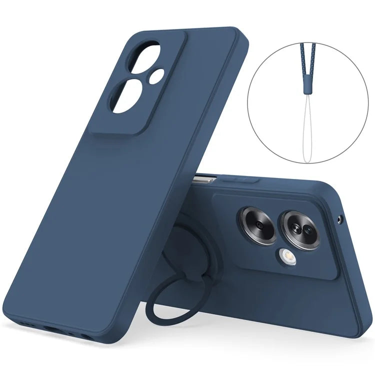 For Oppo A79 5G Silicone Case with Strap Ring Kickstand Phone Cover