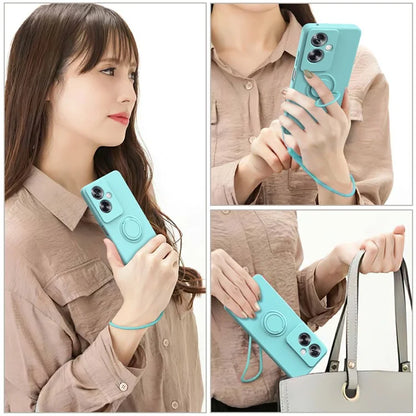 For Oppo A79 5G Silicone Case with Strap Ring Kickstand Phone Cover