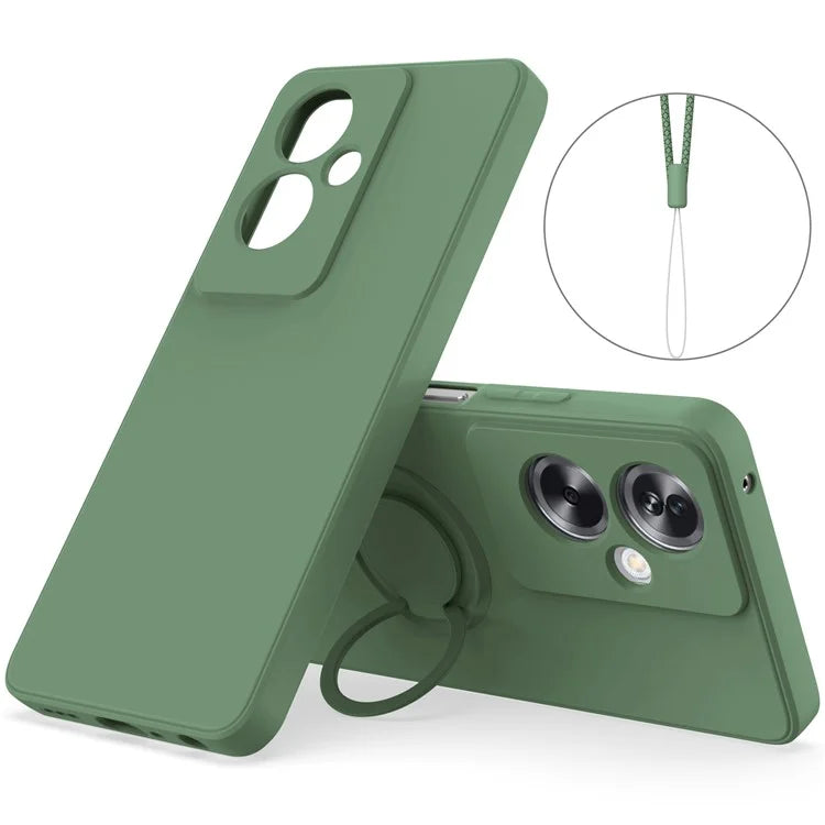For Oppo A79 5G Silicone Case with Strap Ring Kickstand Phone Cover