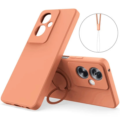 For Oppo A79 5G Silicone Case with Strap Ring Kickstand Phone Cover