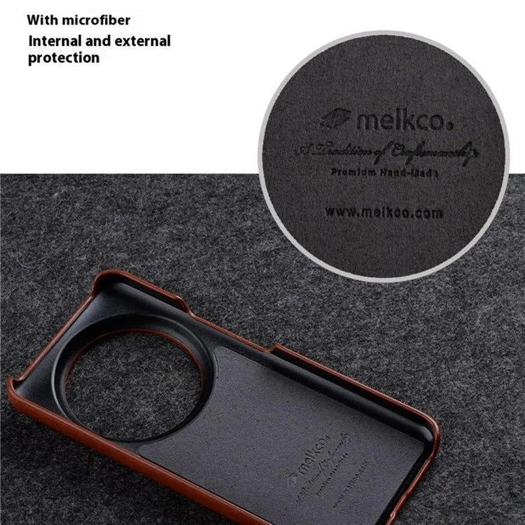 MELKCO For Xiaomi 14 Ultra Case Waxy Genuine Cow Leather PC Phone Back Cover