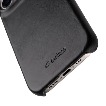 MELKCO For iPhone 16 Pro Case Compatible with MagSafe Waxy Genuine Cow Leather PC Phone Back Cover