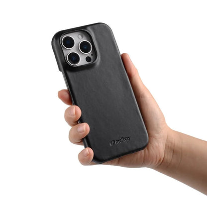 MELKCO For iPhone 16 Pro Case Compatible with MagSafe Waxy Genuine Cow Leather PC Phone Back Cover