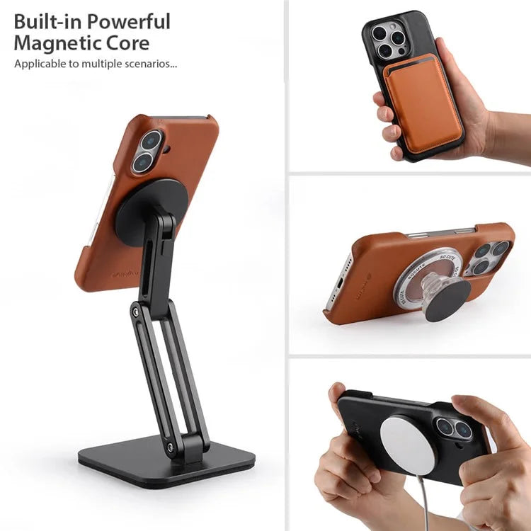 MELKCO For iPhone 16 Pro Case Compatible with MagSafe Waxy Genuine Cow Leather PC Phone Back Cover