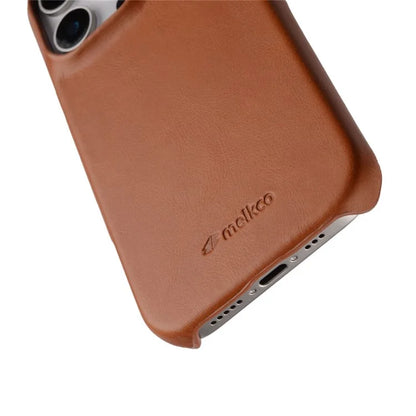 MELKCO For iPhone 16 Pro Case Compatible with MagSafe Waxy Genuine Cow Leather PC Phone Back Cover