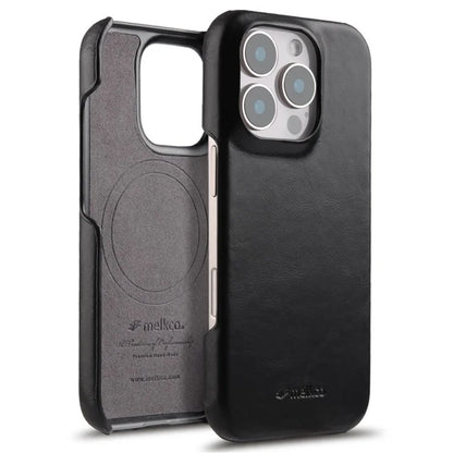 MELKCO For iPhone 16 Pro Max Case Compatible with MagSafe Waxy Genuine Cow Leather PC Phone Back Cover
