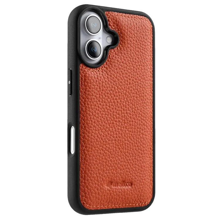 MELKCO For iPhone 16 Case Genuine Cow Leather Coated PC Phone Cover