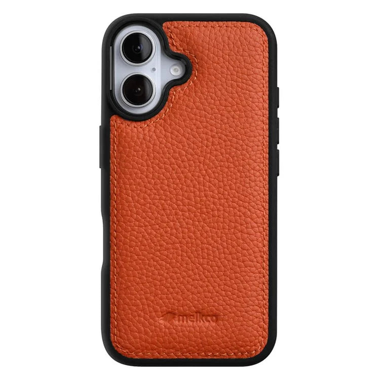 MELKCO For iPhone 16 Case Genuine Cow Leather Coated PC Phone Cover