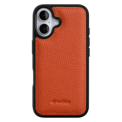 MELKCO For iPhone 16 Case Genuine Cow Leather Coated PC Phone Cover